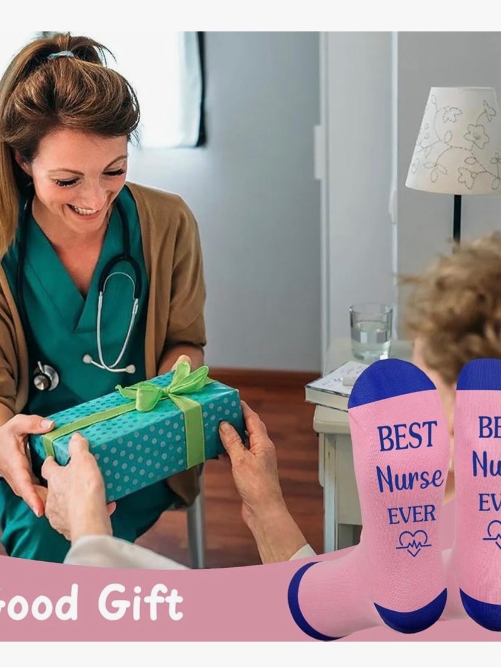 NWT- Best Nurse Ever Pink & Navy Crew Socks - Perfect Gift - Picture 4 of 4